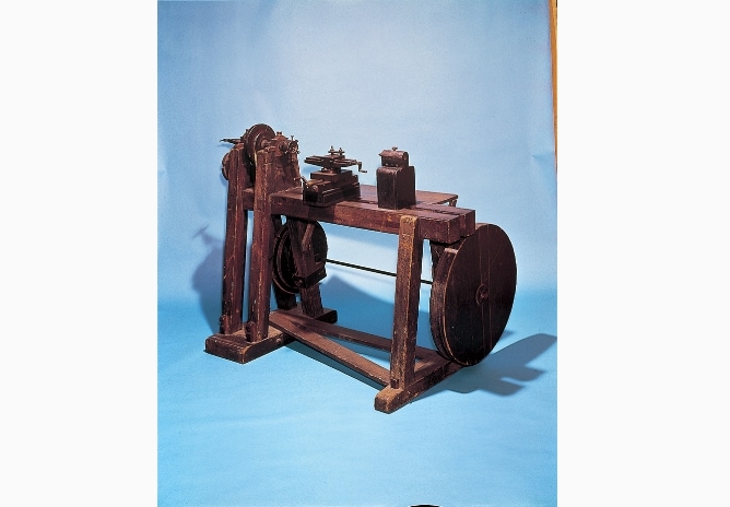 a pedal-powered wooden lathe obtained